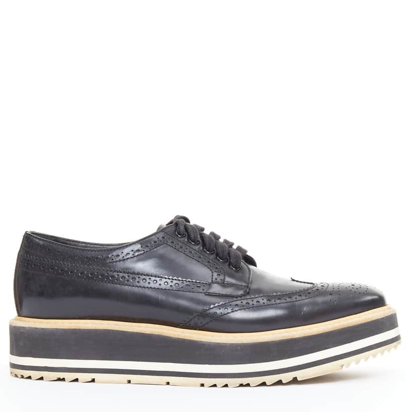 Prada Platform Brogue Oxfords Black Leather Good condition - Front View