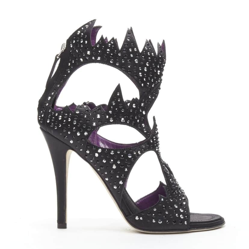 Giuseppe Zanotti Cutout Crystal Sandals Black Polyester Never worn - Front View