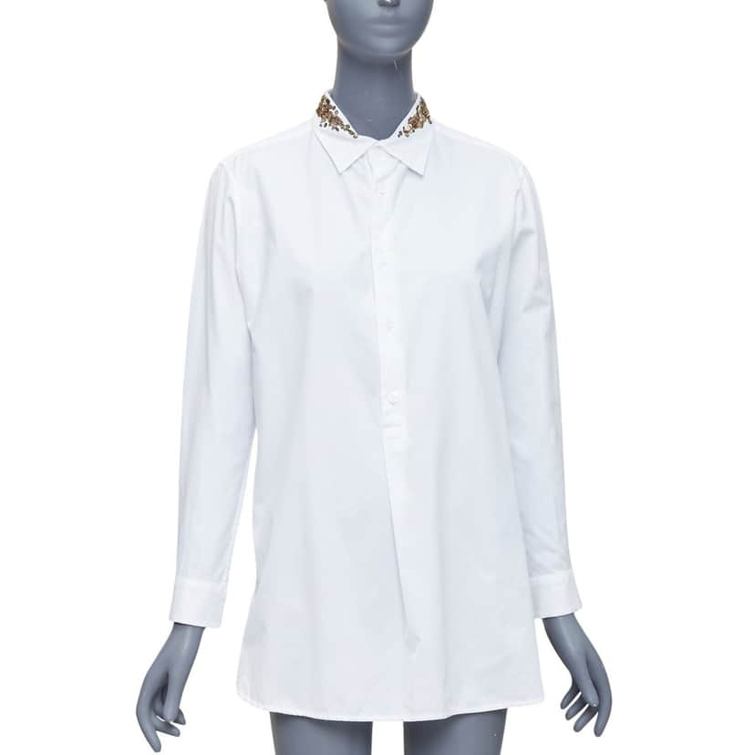 YOHJI YAMAMOTO Sequinned Collar Shirt White Cotton Good condition - Front View