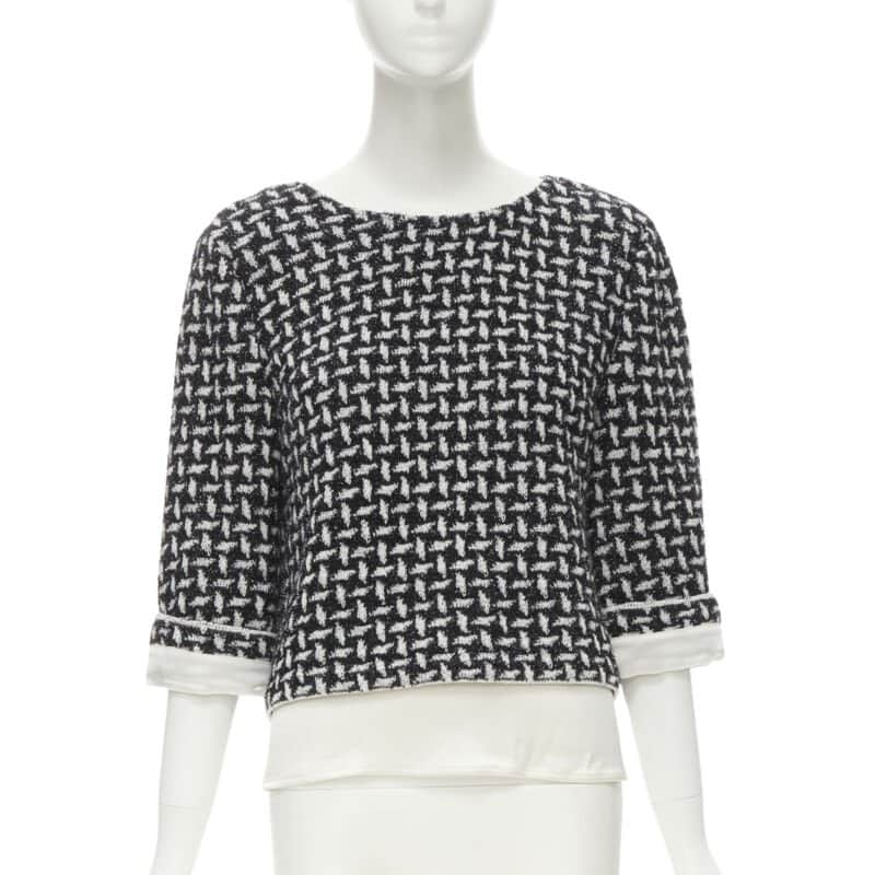 ST JOHN Crystal Layered Top Black Tweed Never worn - Front View