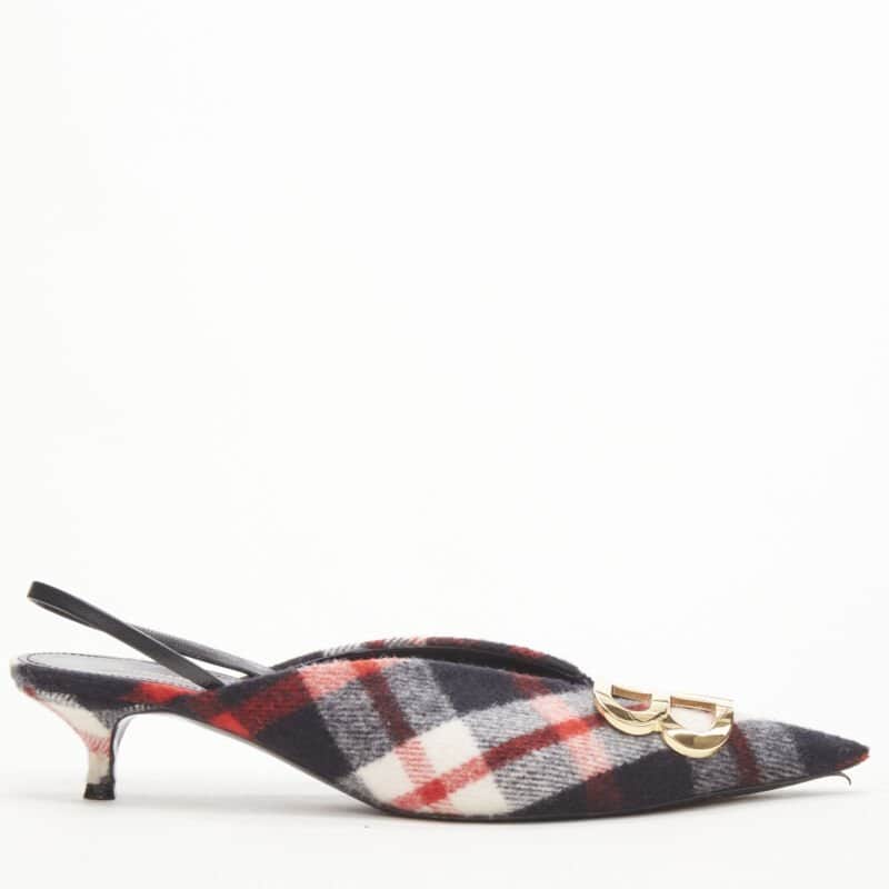 Balenciaga Plaid Wool Sling Pumps Red Polyester Very good condition - Front View