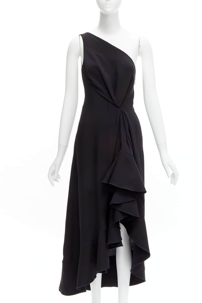 Dion Lee Drape Ruffle Dress Black Silk Never worn - Front View