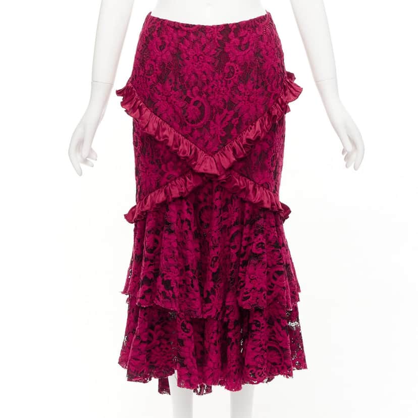 Romance Was Born Lace Ruffle Skirt Red Cotton Never worn - Front View