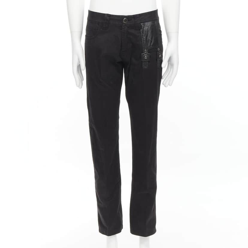 Jean Paul Gaultier Logo Embroidered Jeans Black Cotton Fair condition - Front View