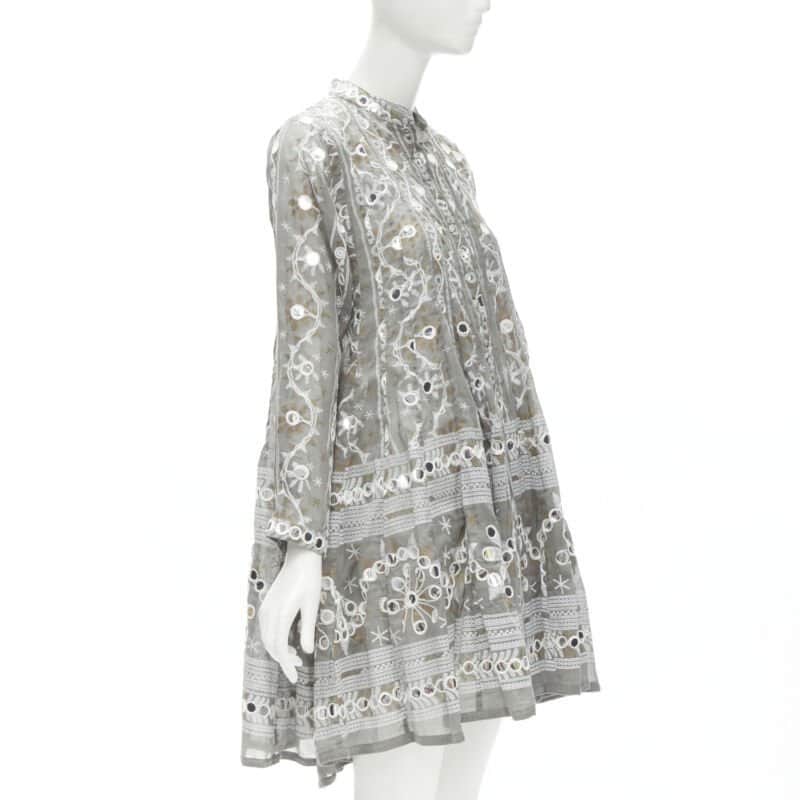 Juliet Dunn Grey Floral Silver Jacket Grey Linen Very good condition - Front View