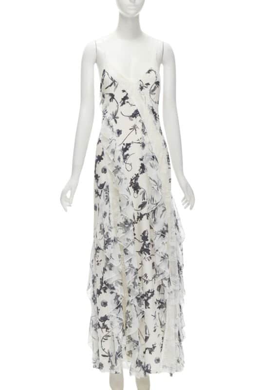 ALICE & OLIVIA Floral Maxi Dress Anthracite Silk Never worn, with tag - Front View