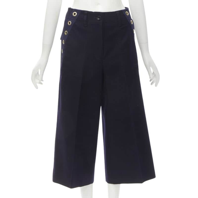 Sacai Ruffle Flared Pants Navy Wool Never worn - Front View