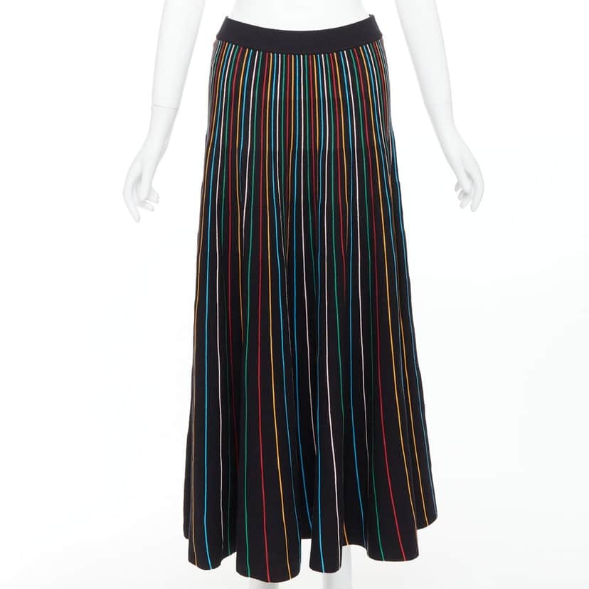 RED VALENTINO GARAVANI Rainbow Stripe Skirt Black Cotton Never worn, with tag - Front View