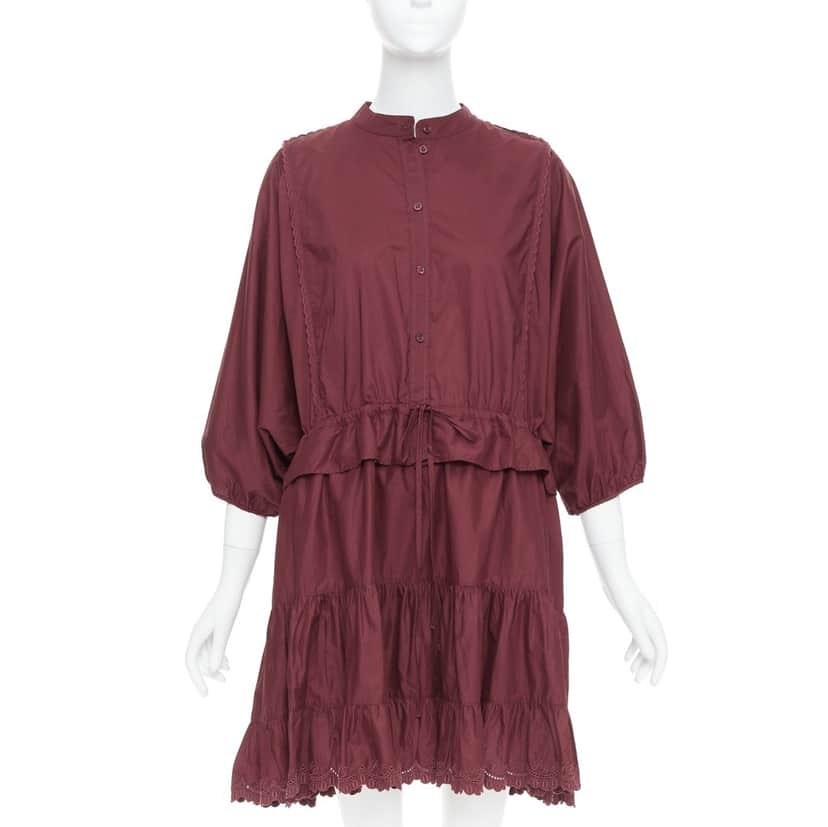 See By Chloe Scallop Trim Dress Burgundy Cotton Very good condition - Front View