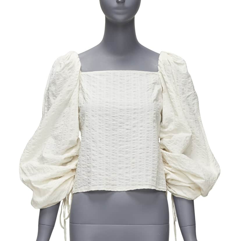 REJINA PYO Ruched Peasant Top Ecru Cotton Never worn - Front View