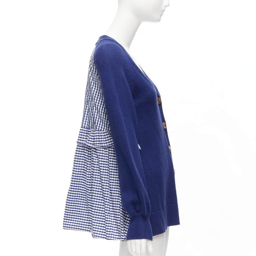 Adeam Ruffle Back Cardigan Blue Cotton Never worn - Front View