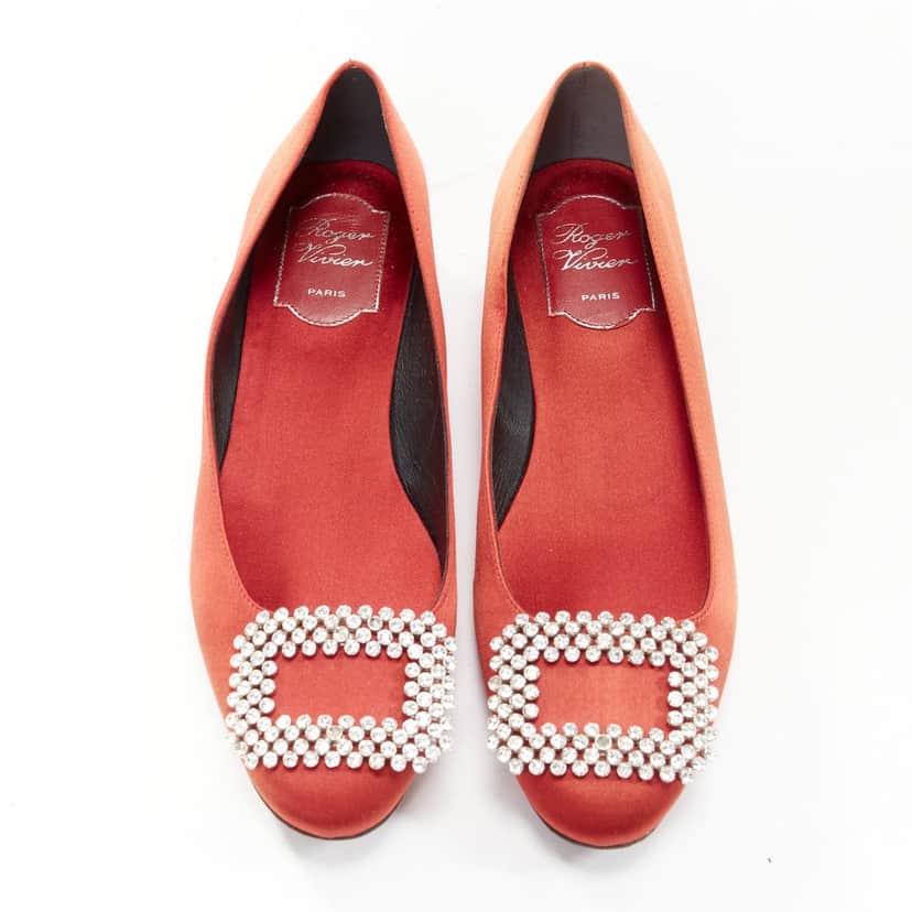 Roger Vivier Satin Crystal Flats Red Fair condition - Front View
