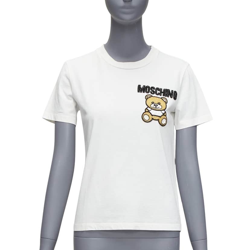 Moschino Beaded Bear Tee White Cotton Never worn - Front View