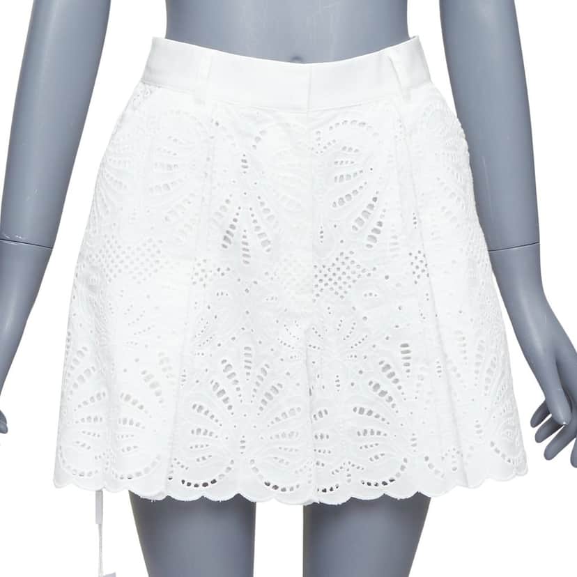 SELF-PORTRAIT Floral Anglais Shorts White Cotton Never worn, with tag - Front View