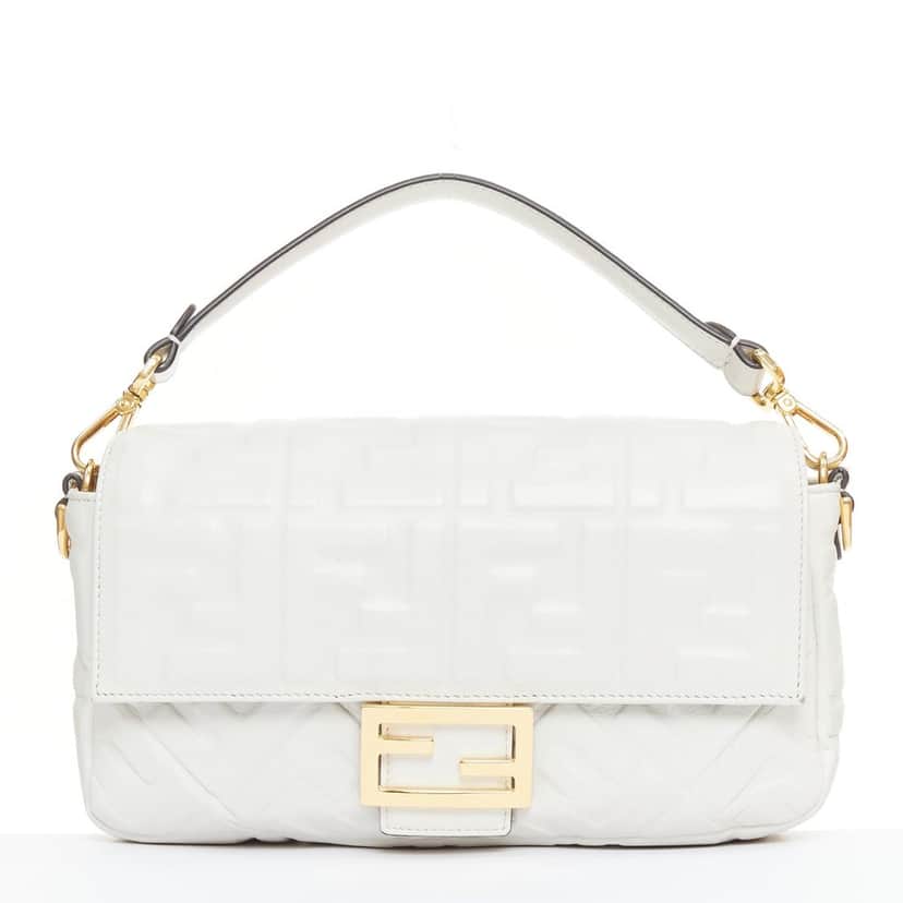 Fendi Baguette Medium White Leather Very good condition - Front View