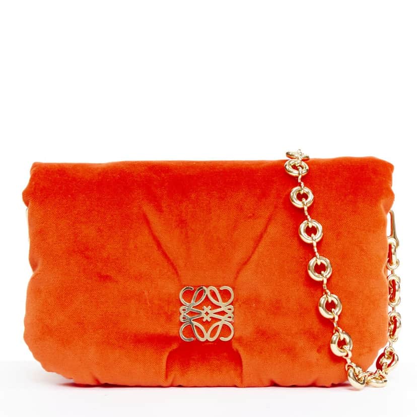 Loewe Mini Puffer Goya Bag Orange Velvet Very good condition - Front View