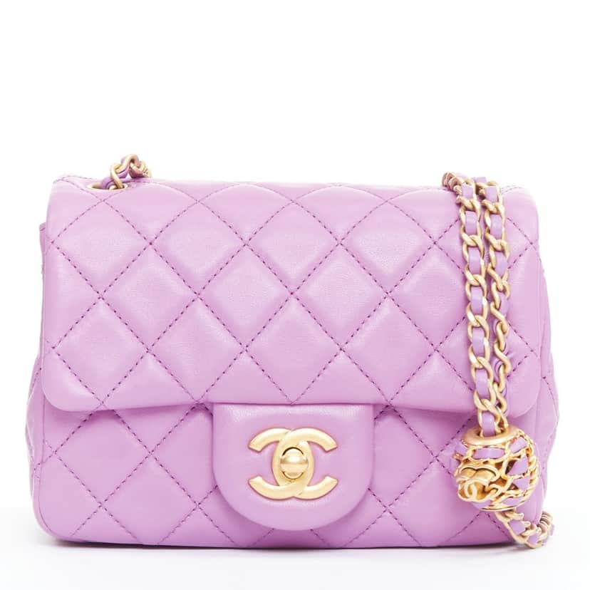 Chanel Mini Square Flap Bag Purple Leather Very good condition - Front View