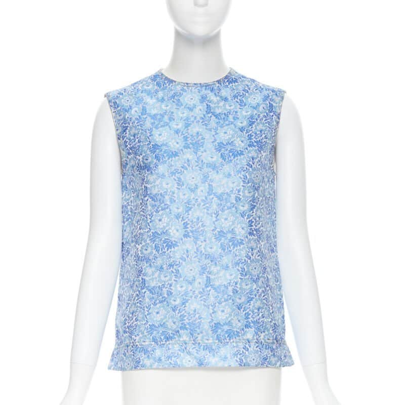 Calvin Klein Floral Jacquard Top Blue Polyester Very good condition - Front View