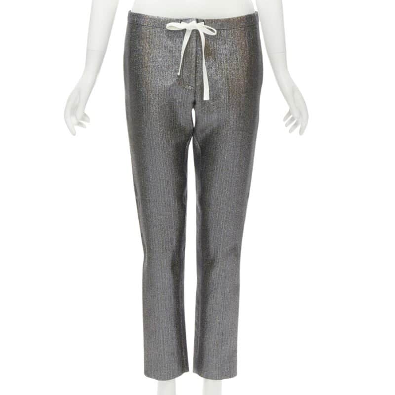 Rosie Assoulin Metallic Cropped Pants Silver Polyester Never worn - Front View
