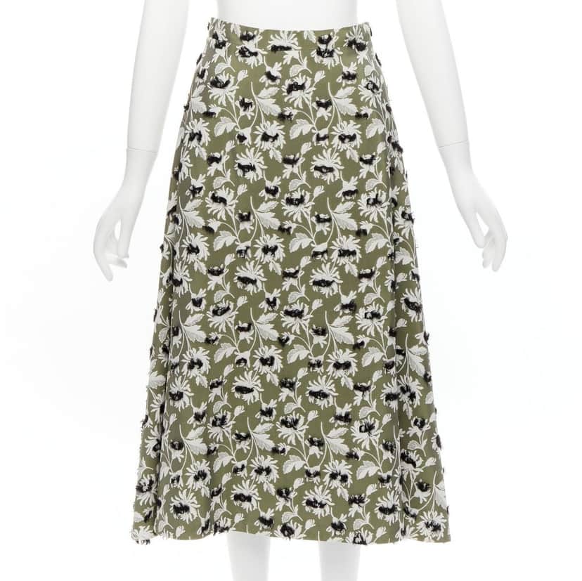 Balenciaga Fringe Floral Skirt Grey Viscose Never worn - Front View