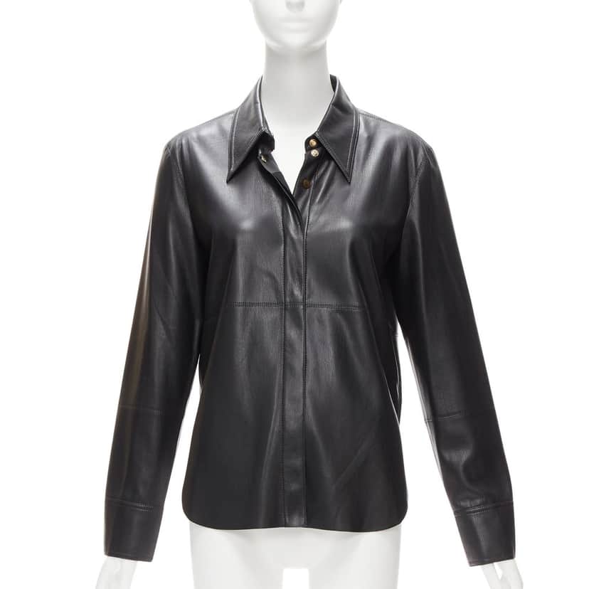 Nanushka Vegan Leather Shirt Black Very good condition - Front View