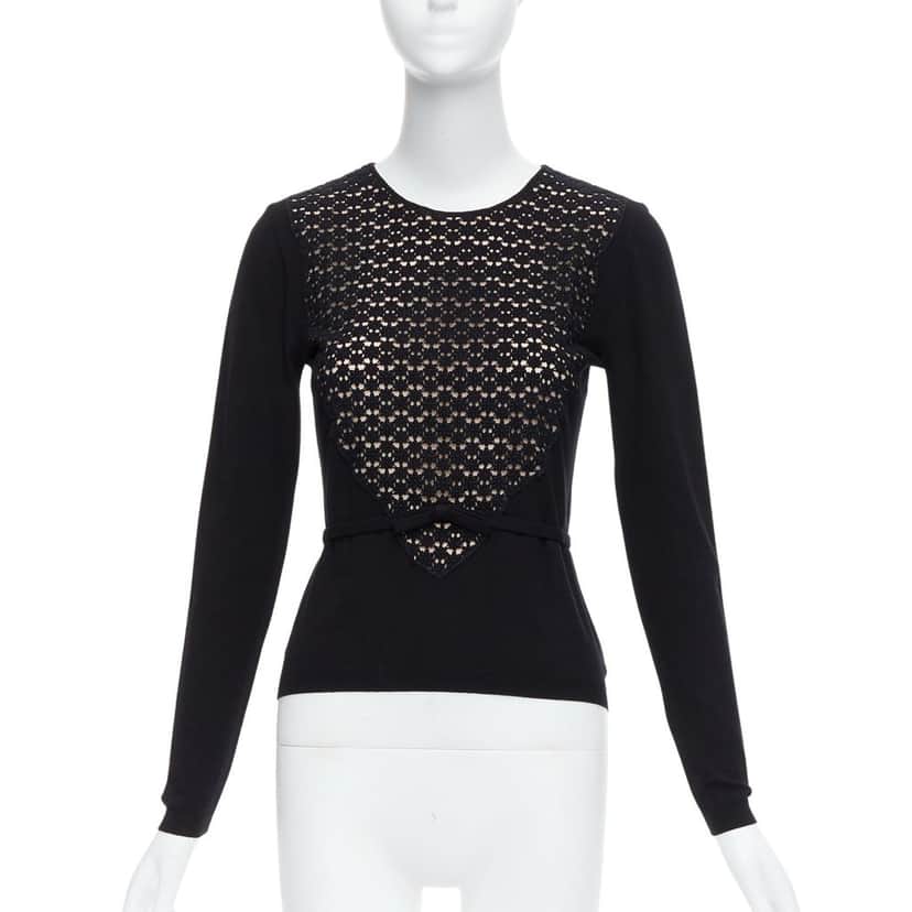 Giambattista Valli Overlay Bow Lace Sweater Black Viscose Never worn - Front View