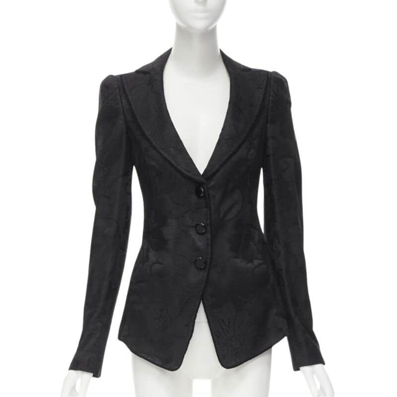 Emporio Armani Black Lace Fitted Blazer Black Polyester Never worn - Front View