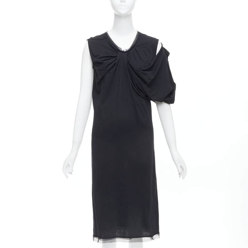 Lanvin Asymmetric Midi Dress Black Cotton Fair condition - Front View