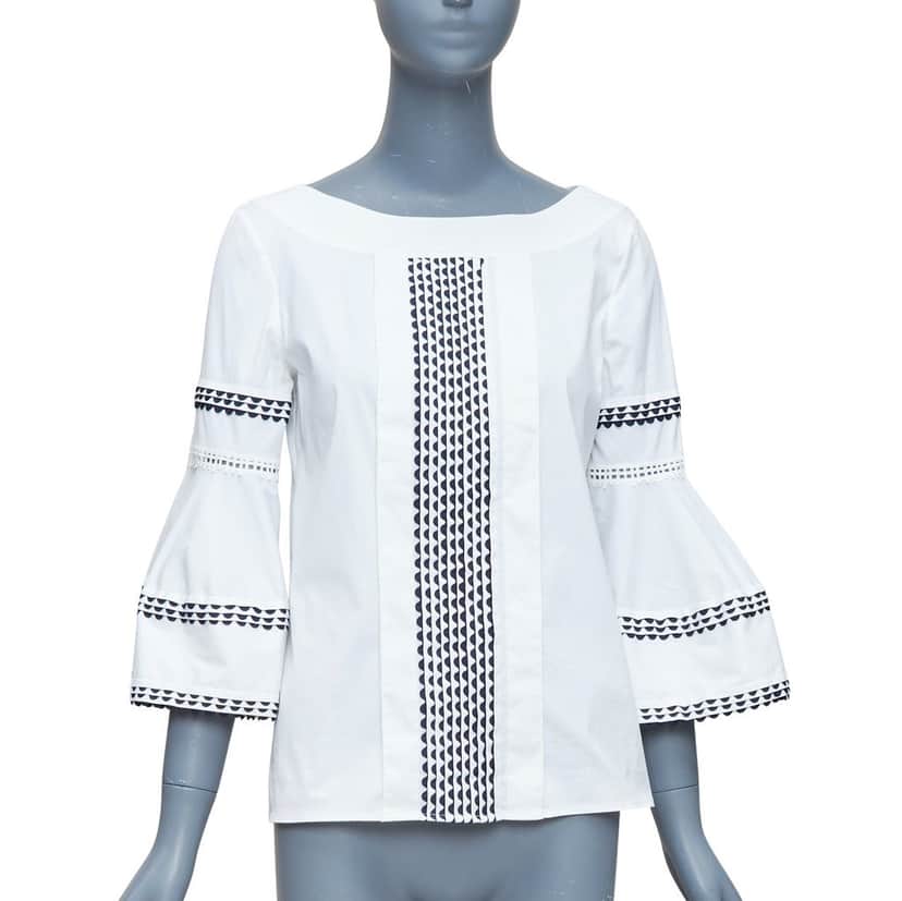 Oscar de la Renta Scallop Sleeve Top Beige Cotton Fair condition - Front View