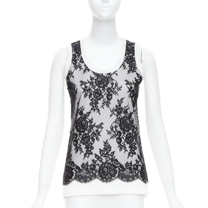 DOLCE & GABBANA Lace Overlay Tank Black Cotton Never worn - Front View