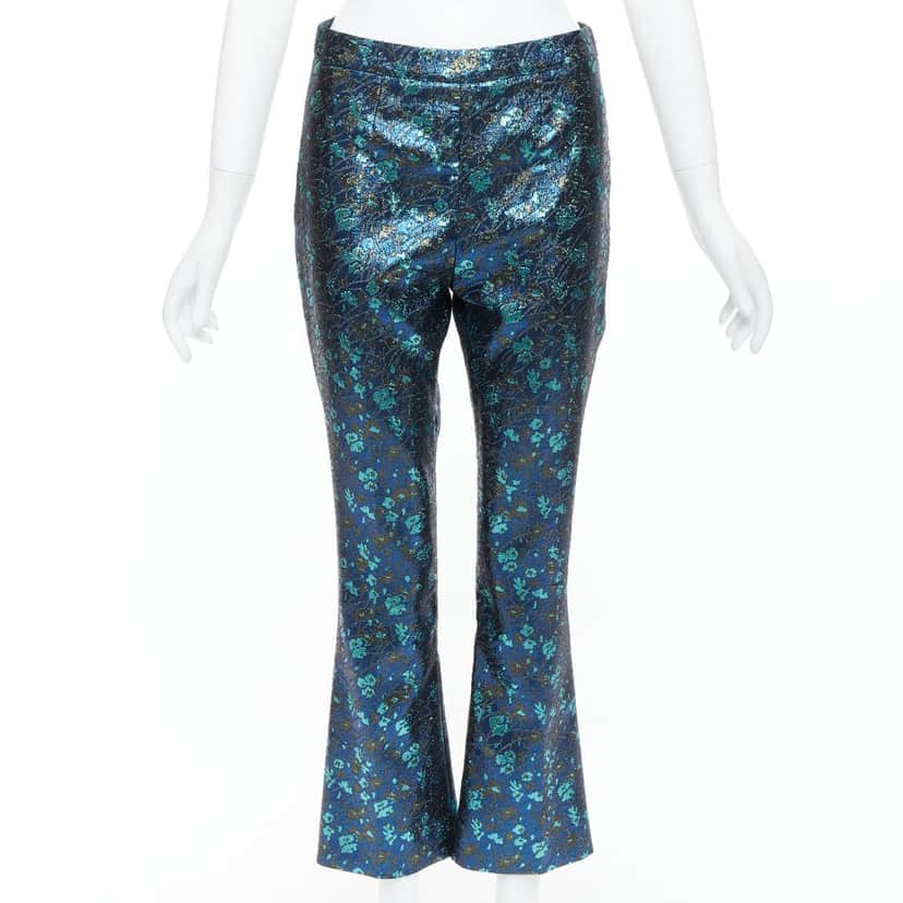 Prada Floral Brocade Pants Blue Polyester Good condition - Front View