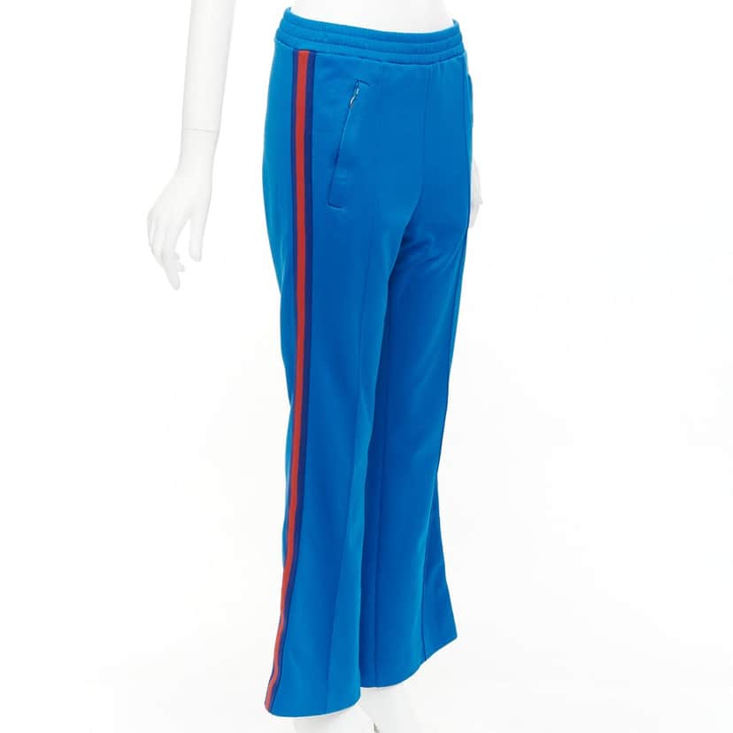 Gucci Web Flared Pants Blue Polyester Fair condition - Front View