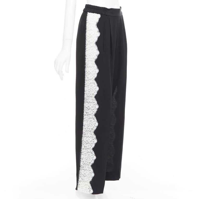 Stella McCartney Lace Trim Pants Black Silk Never worn, with tag - Front View