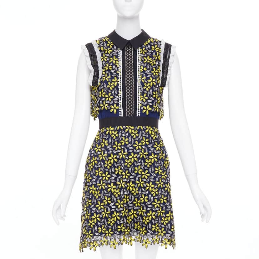 SELF-PORTRAIT Eleina Sculpted Daisy Guipure Dress Yellow Polyester Very good condition - Front View