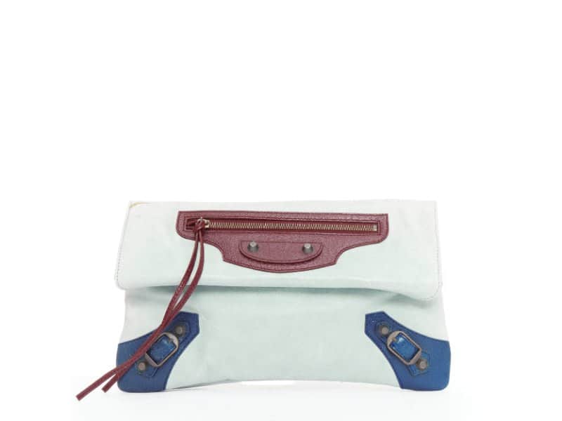 Balenciaga Motocross Classic Envelope Clutch Blue Leather Fair condition - Front View