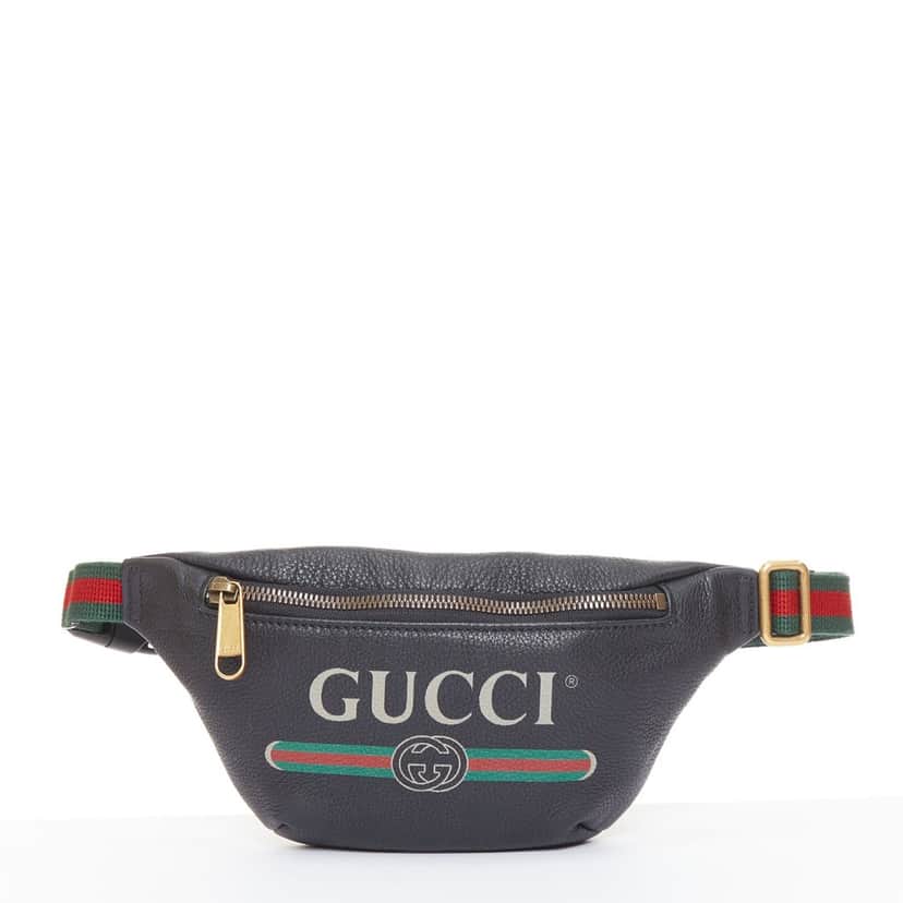 Gucci Gucci Print Leather Logo Small Belt Bag Black Leather Very good condition - Front View