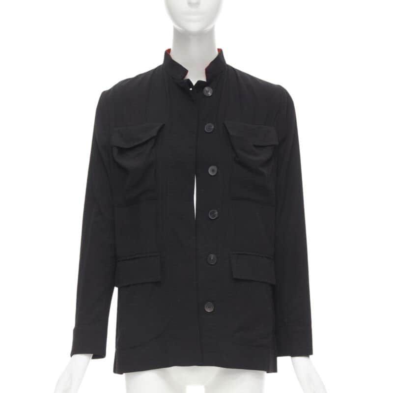 Haider Ackermann Red Mandarin Collar Jacket Black Cotton Never worn - Front View