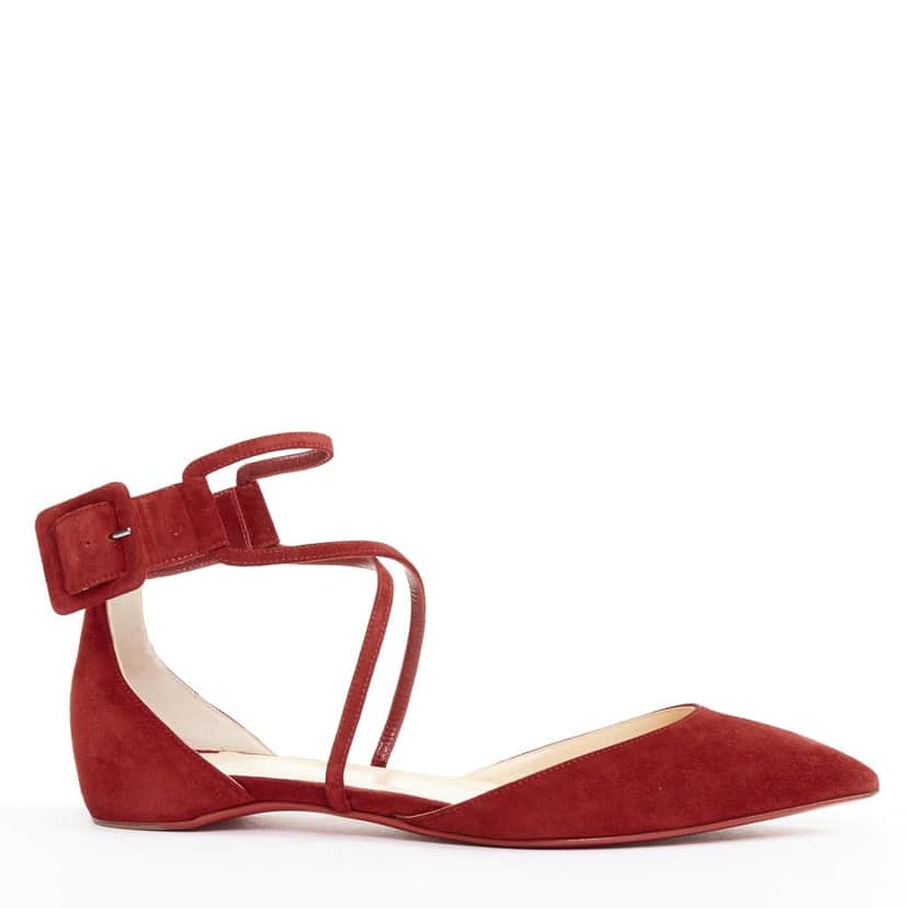 Christian Louboutin Suzanna Flat Veau Velours Carmin Red Suede Very good condition - Front View
