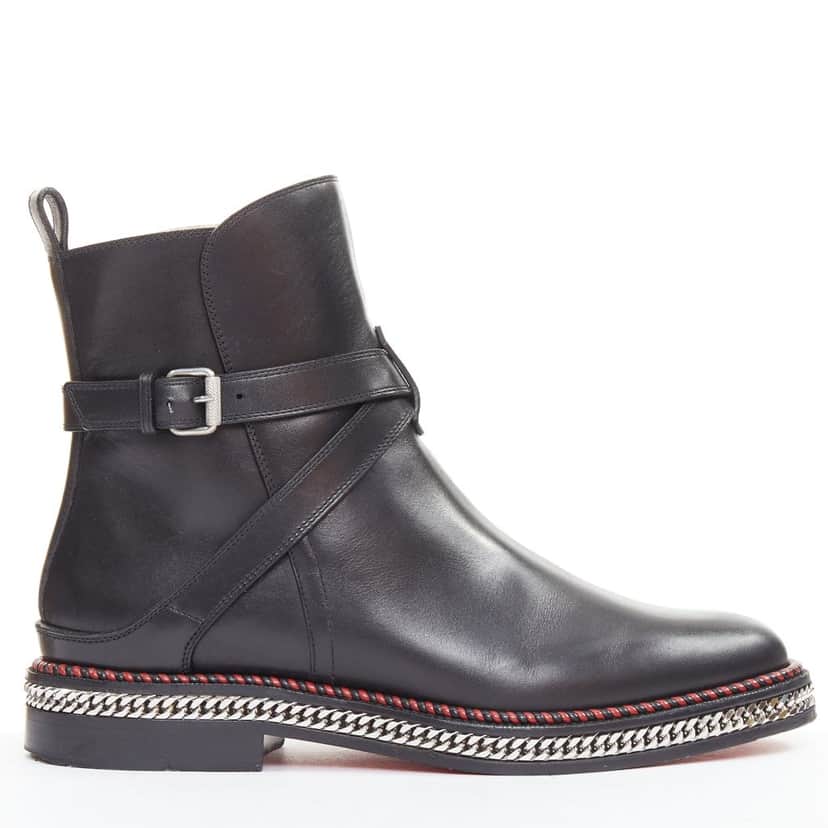 Christian Louboutin Chelsea Chain Flat Calf Brosse Black Leather Good condition - Front View
