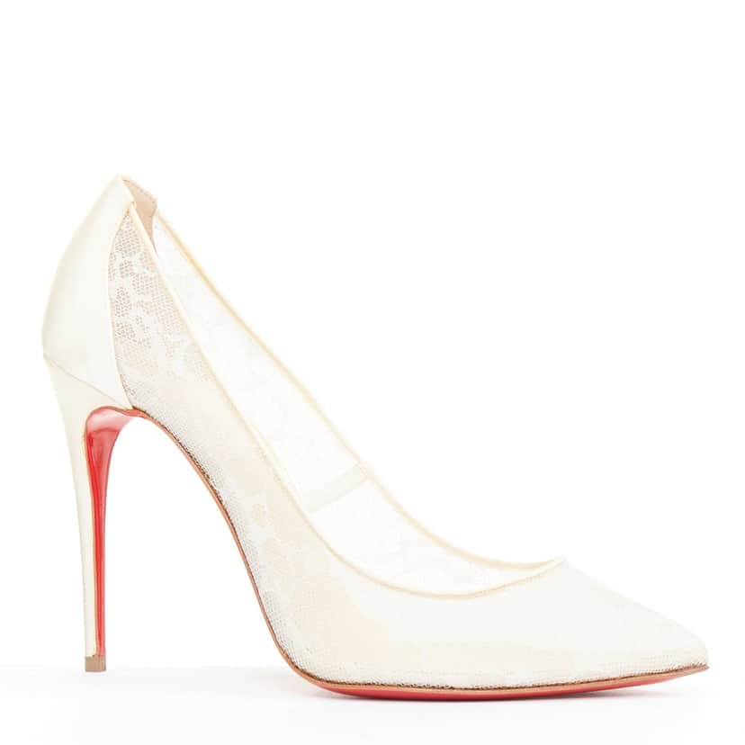 Christian Louboutin Pigalace 100 Dentelle Nuage Crepe Ecru Silk Very good condition - Front View