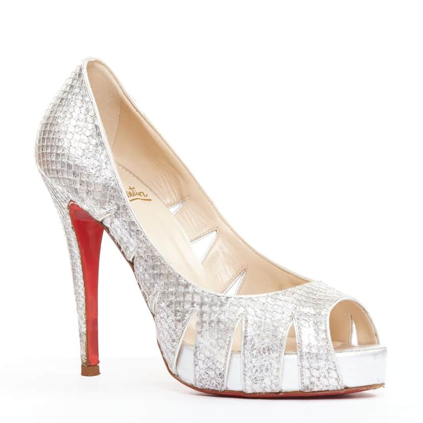 Christian Louboutin Fontanete Silver Leather Good condition - Front View