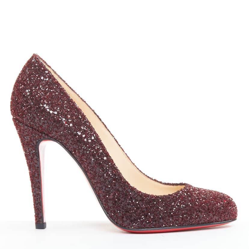 Christian Louboutin Ron Ron 100 Glitter Burgundy Leather Very good condition - Front View