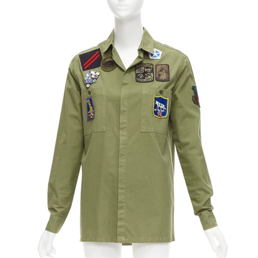 MR & MRS ITALY Military Safari Shirt Green Cotton Very good condition - Front View