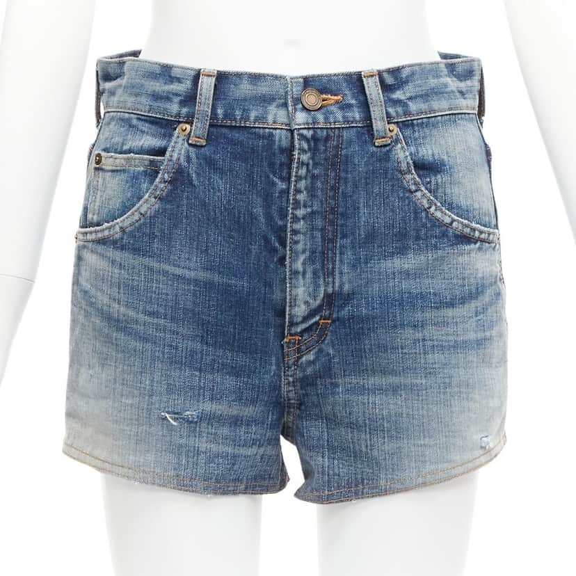 Saint Laurent Padded Wide Shorts Blue Never worn - Front View