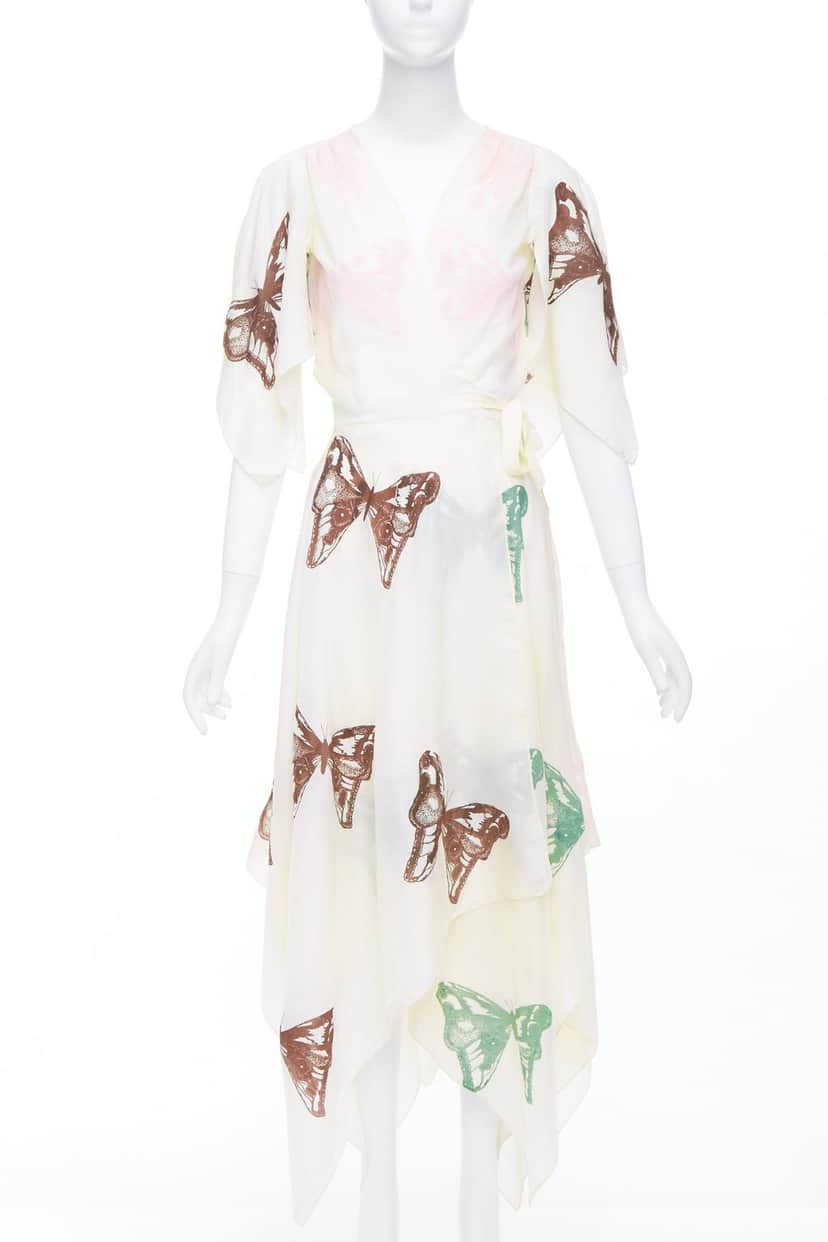 Jesse Kamm Butterfly Wrap Dress Ecru Silk Very good condition - Front View