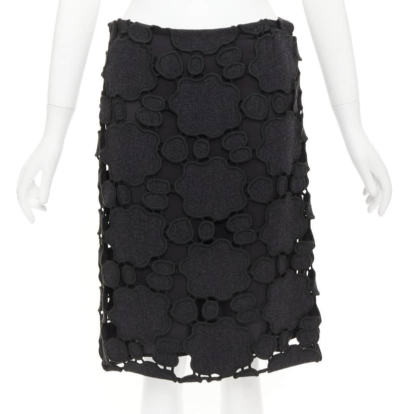 Miu Miu Cloud Embroidery Skirt Grey Wool Never worn - Front View