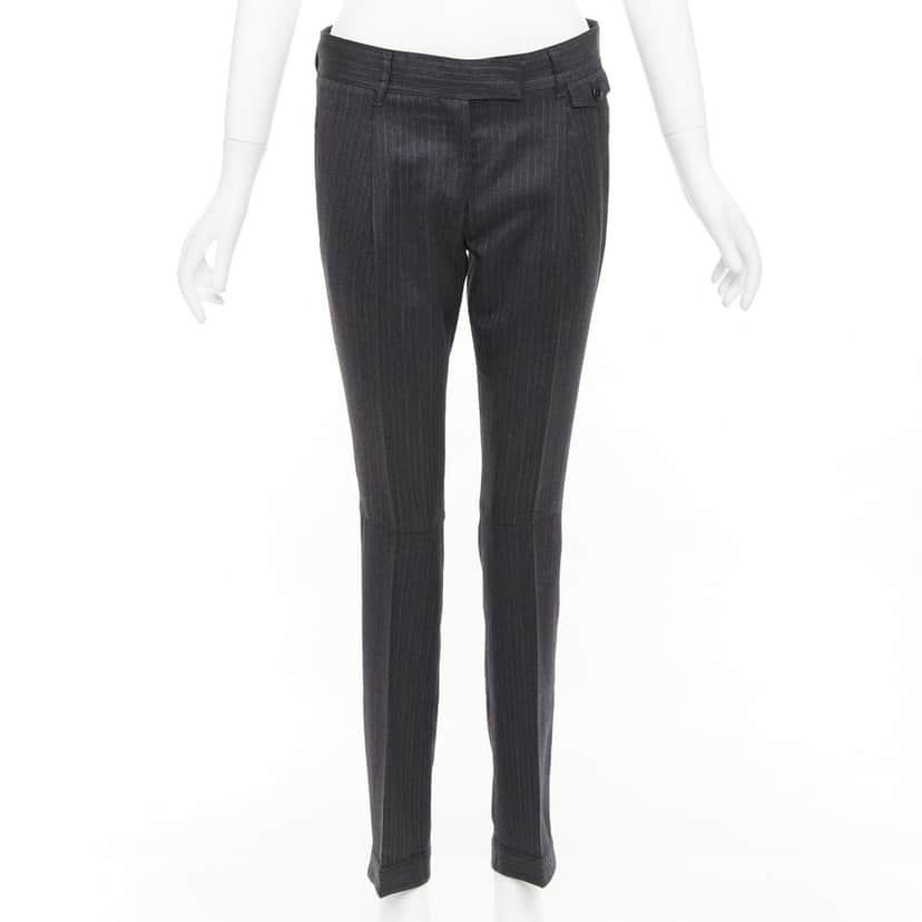Prada Pinstripe Cuffed Pants Grey Wool Never worn - Front View