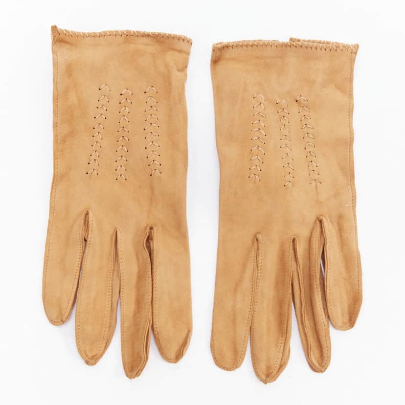 Giorgio Armani Satin Evening Gloves Brown Suede Good condition - Front View