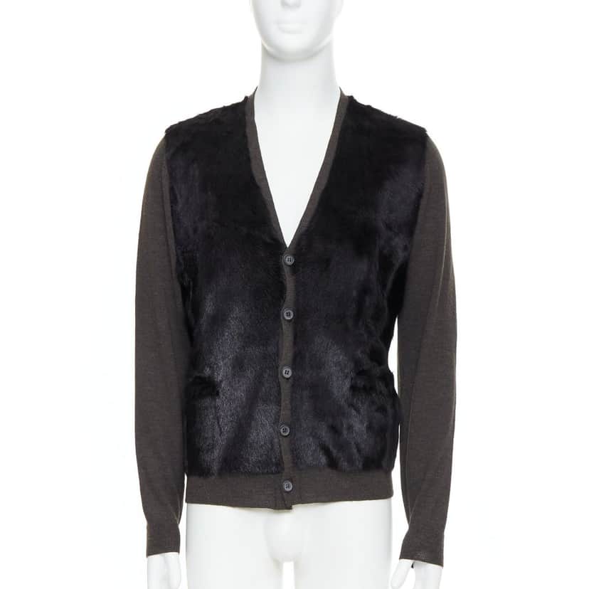Lanvin Fur Panel Cardigan Black Never worn - Front View