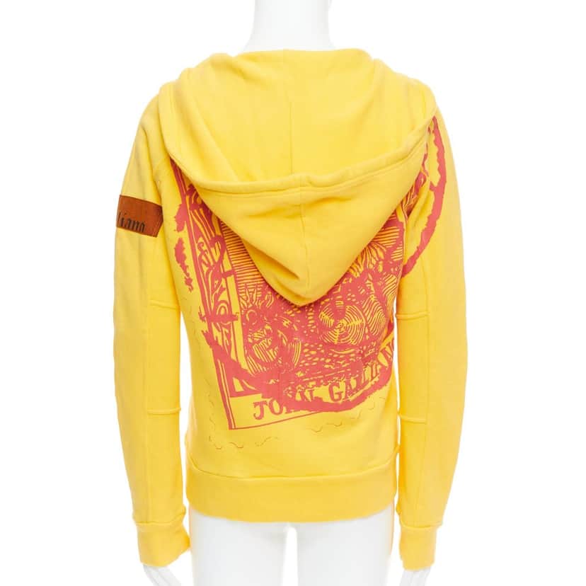 John Galliano Logo Print Hoodie Yellow Cotton Fair condition - Front View